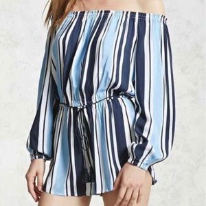 Forever 21 Blue and White Striped Romper